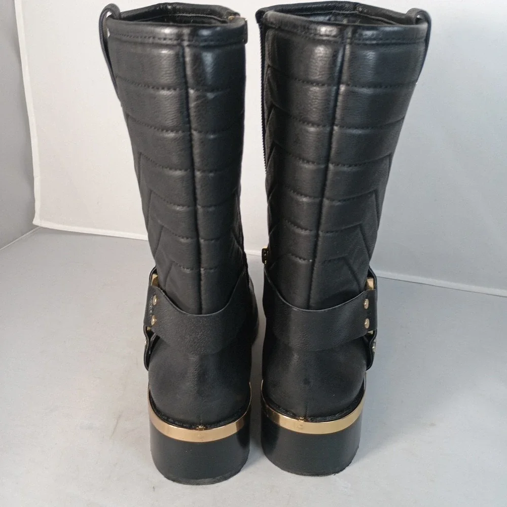 Vince Camuto Wadima Leather Biker Moto Ankle Boots 7M Gold Hardware